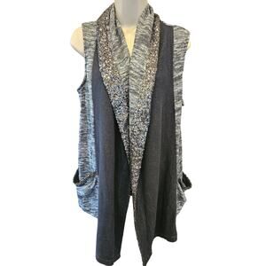 Juicy Couture y2k mixed media grunge sequin black pocket vest cardigan EUC S
